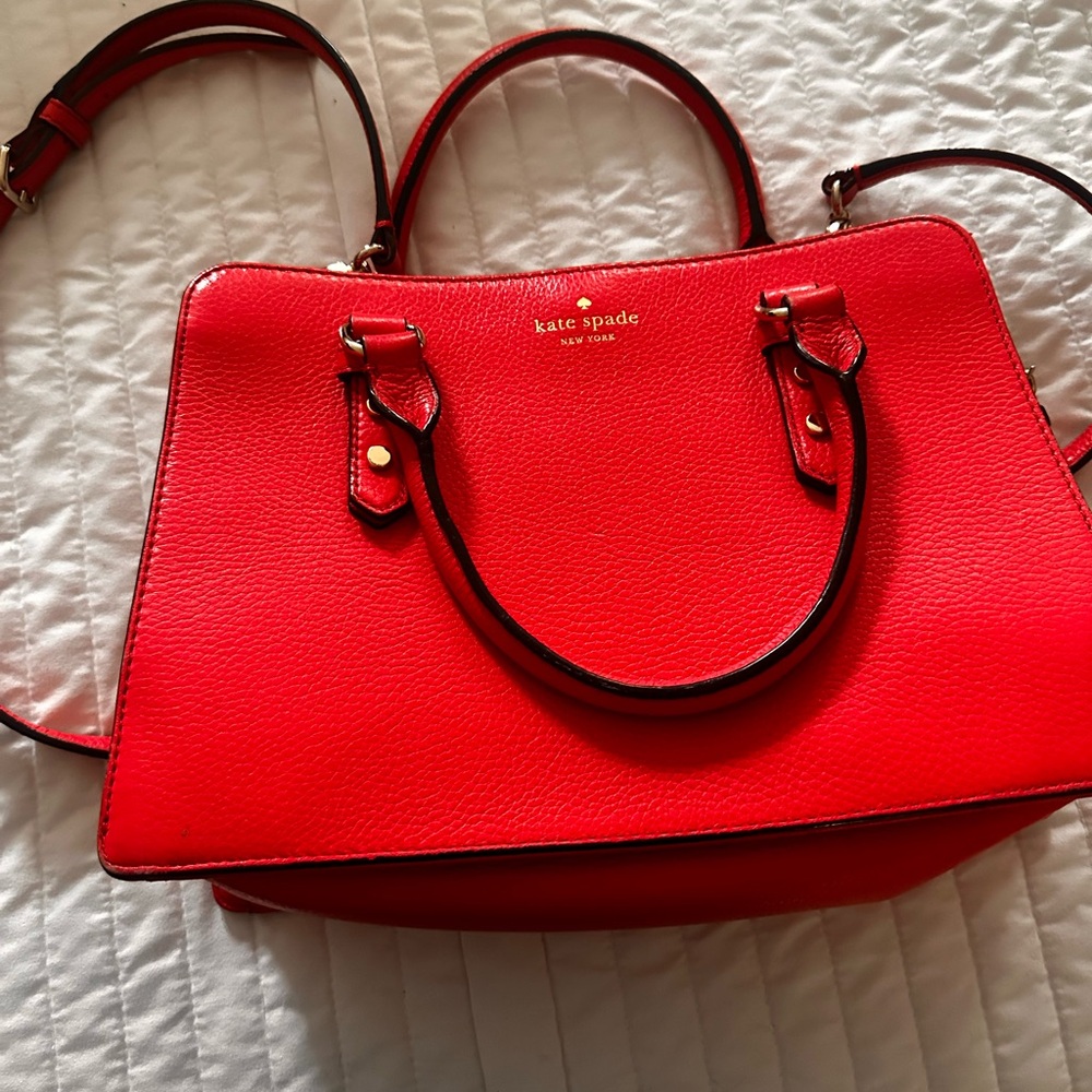 Kate Spade Red Satchel Bag with Structured Leather Design